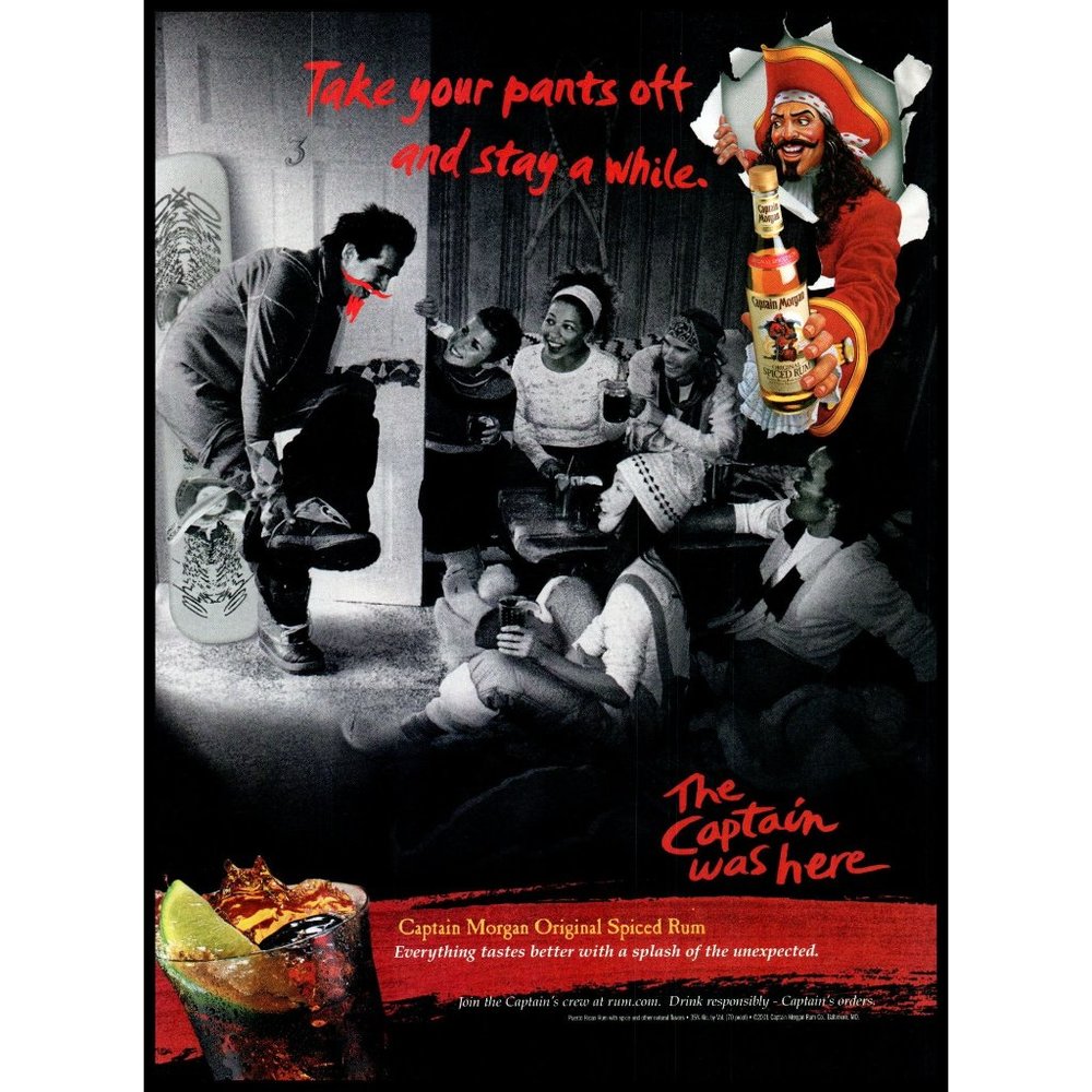 2002 Captain Morgan Spiced Rum Vintage Print Ad Apres Ski Snowboard Party Art